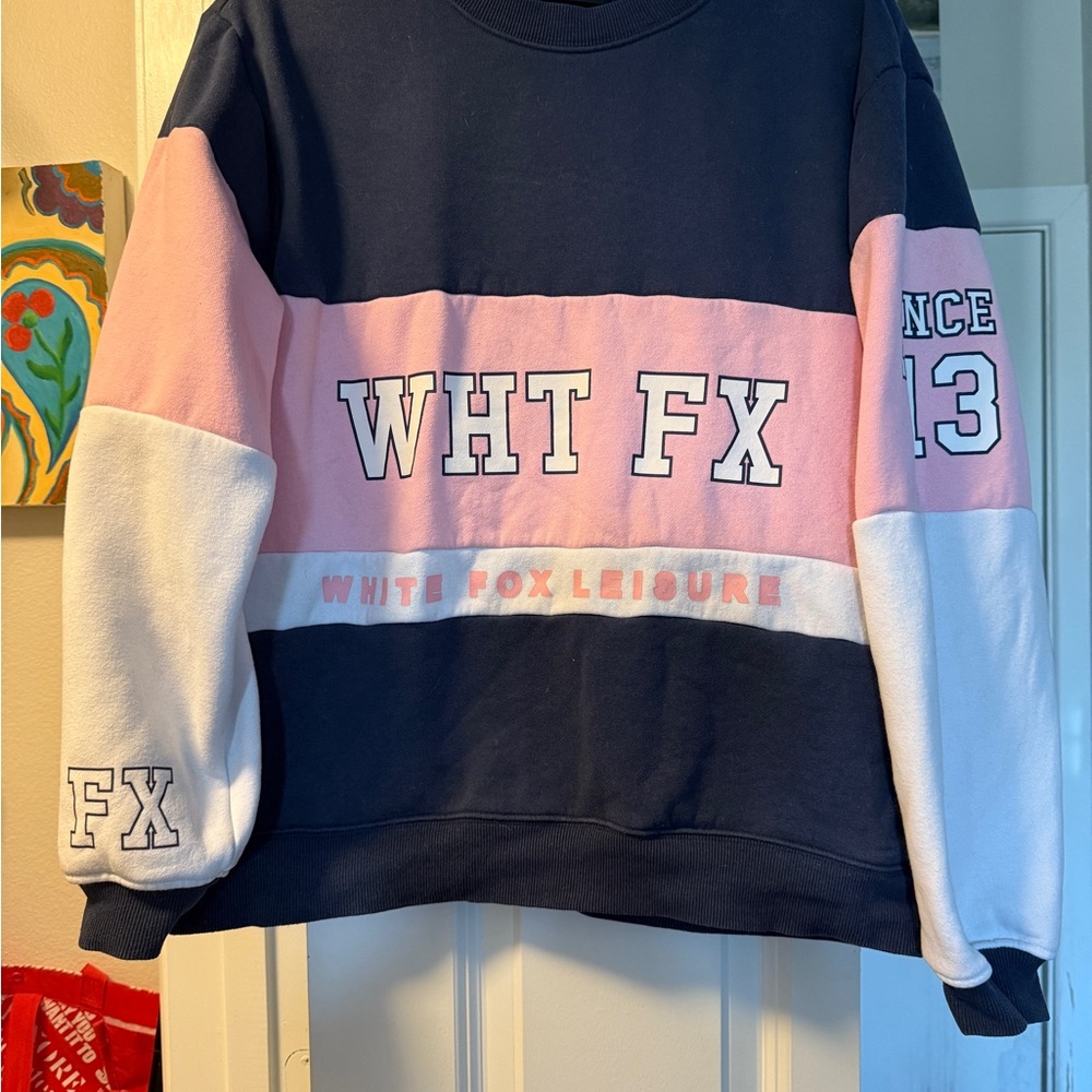 White Fox Boutique Colorblock Sweater - Navy, Pink, and White